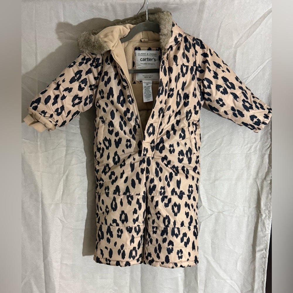 Carter’s Toddler Girl Leopard Print Puffer Snowsuit Size 2T